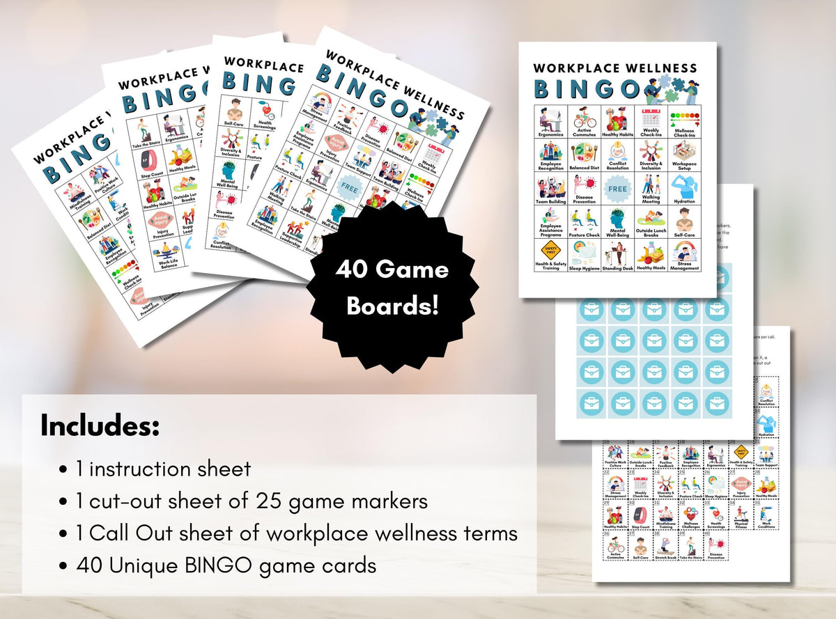 Workplace Wellness BINGO Game, Employee Engagement Activity, Staff Workshop, Team Building, Human Resources, Office Fun (Digital Printable)