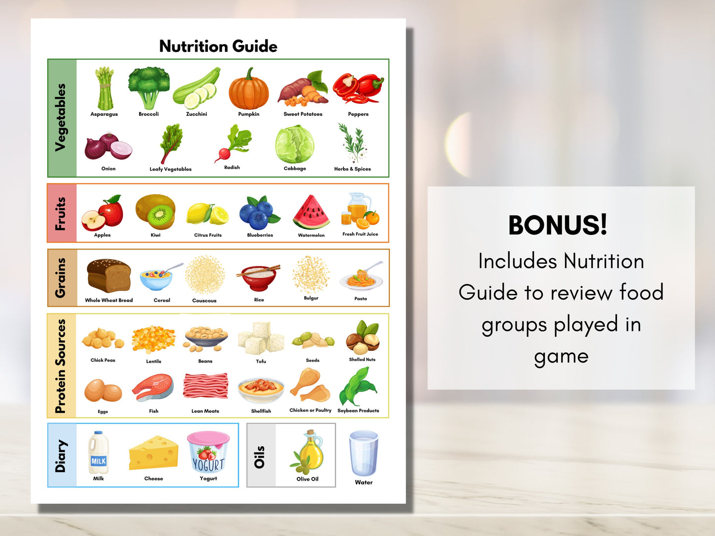 Nutrition Health BINGO Game, Healthy Eating Patient Education, Learning Game Activity, Health Promotion, Counseling (Digital Printable)