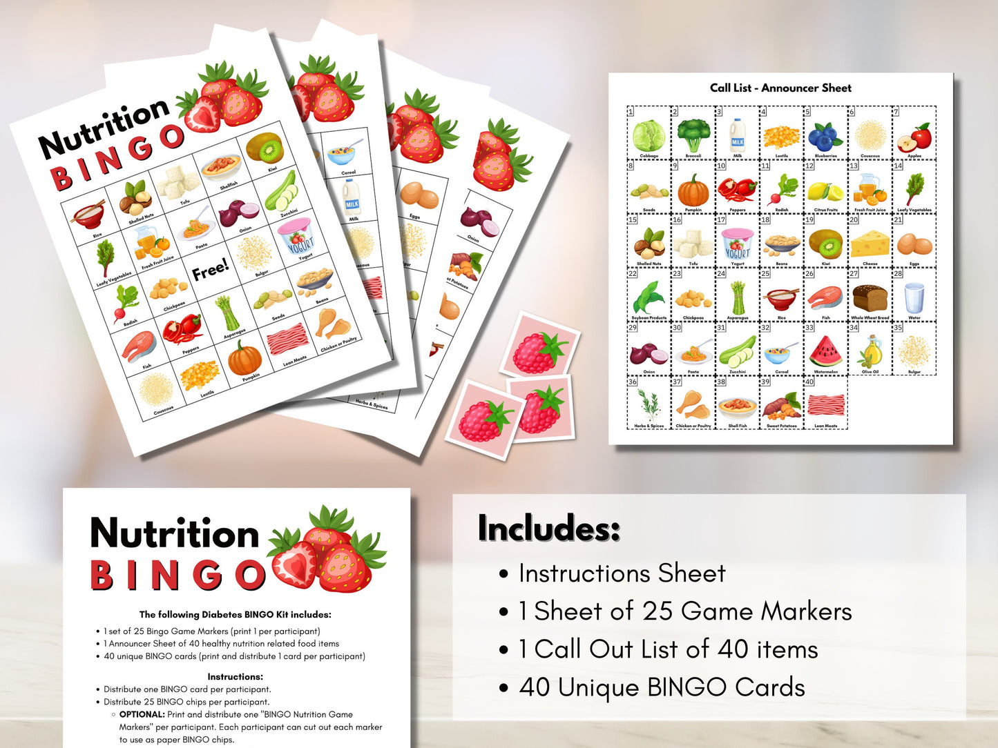 Nutrition Health BINGO Game, Healthy Eating Patient Education, Learning Game Activity, Health Promotion, Counseling (Digital Printable)