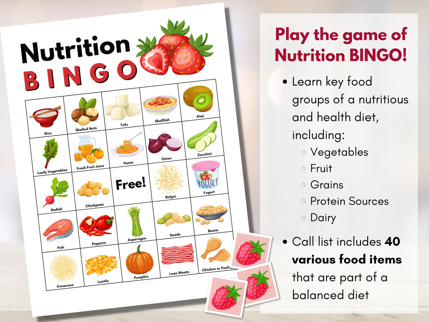 Nutrition Health BINGO Game, Healthy Eating Patient Education, Learning Game Activity, Health Promotion, Counseling (Digital Printable)