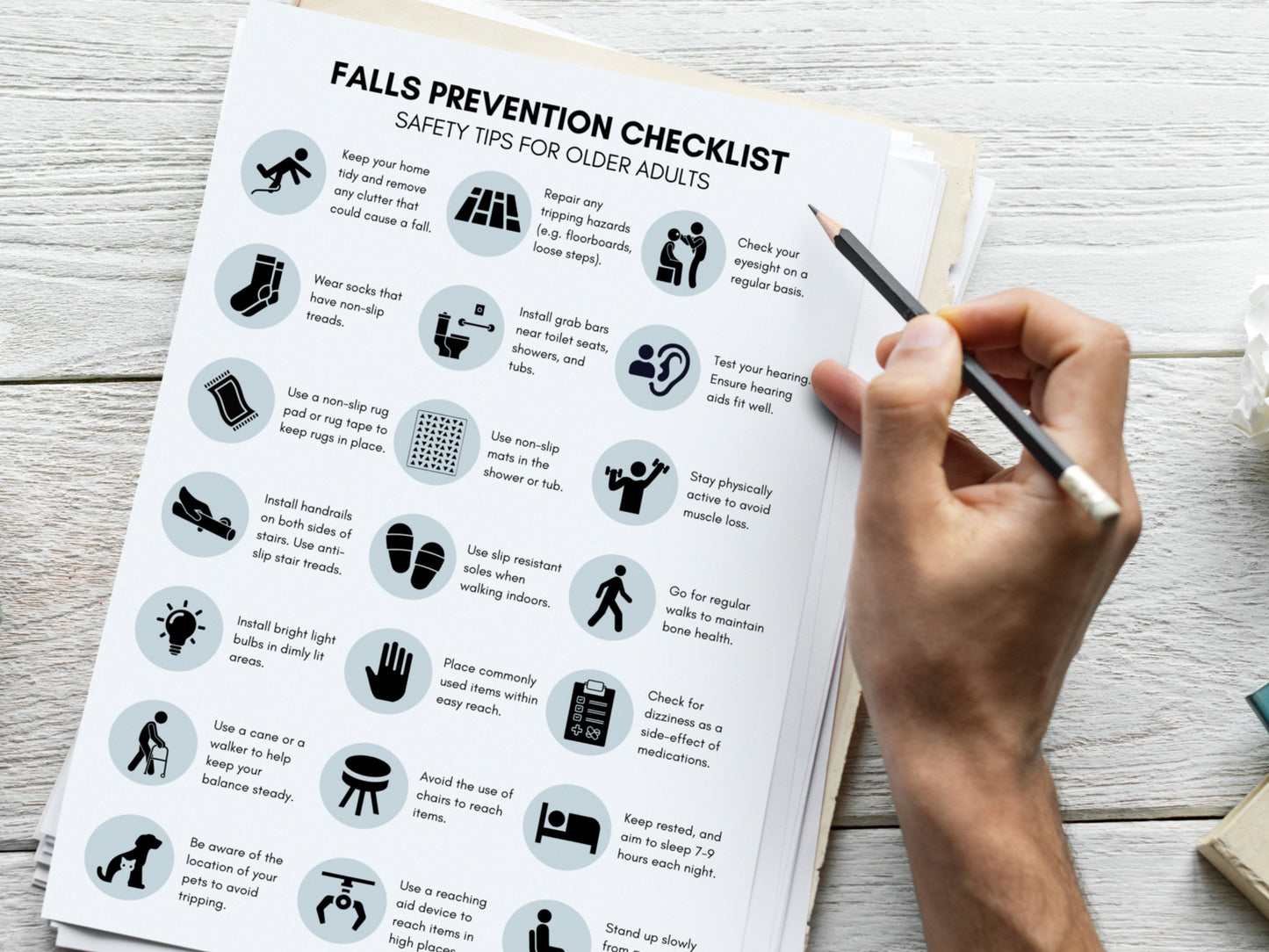 Falls Prevention Checklist, Falls Injury Tip Sheet, Seniors Health Education, Older Adult, Nursing, Occupational Therapy (Digital Printable)