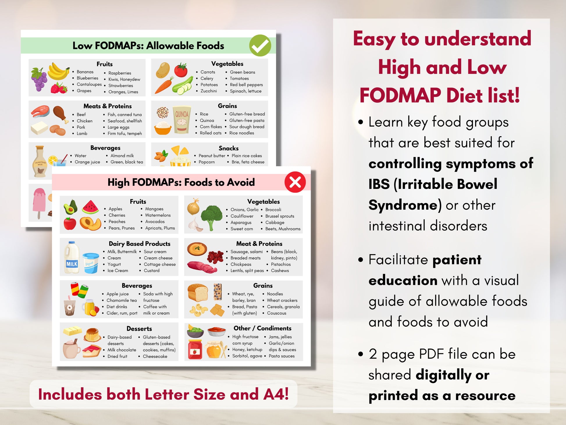 FODMAP Diet Food Guide, IBS Food List, Intestine Inflammation, Low and High FODMAP Grocery List, Nutrition Dietitian (Digital Printable)