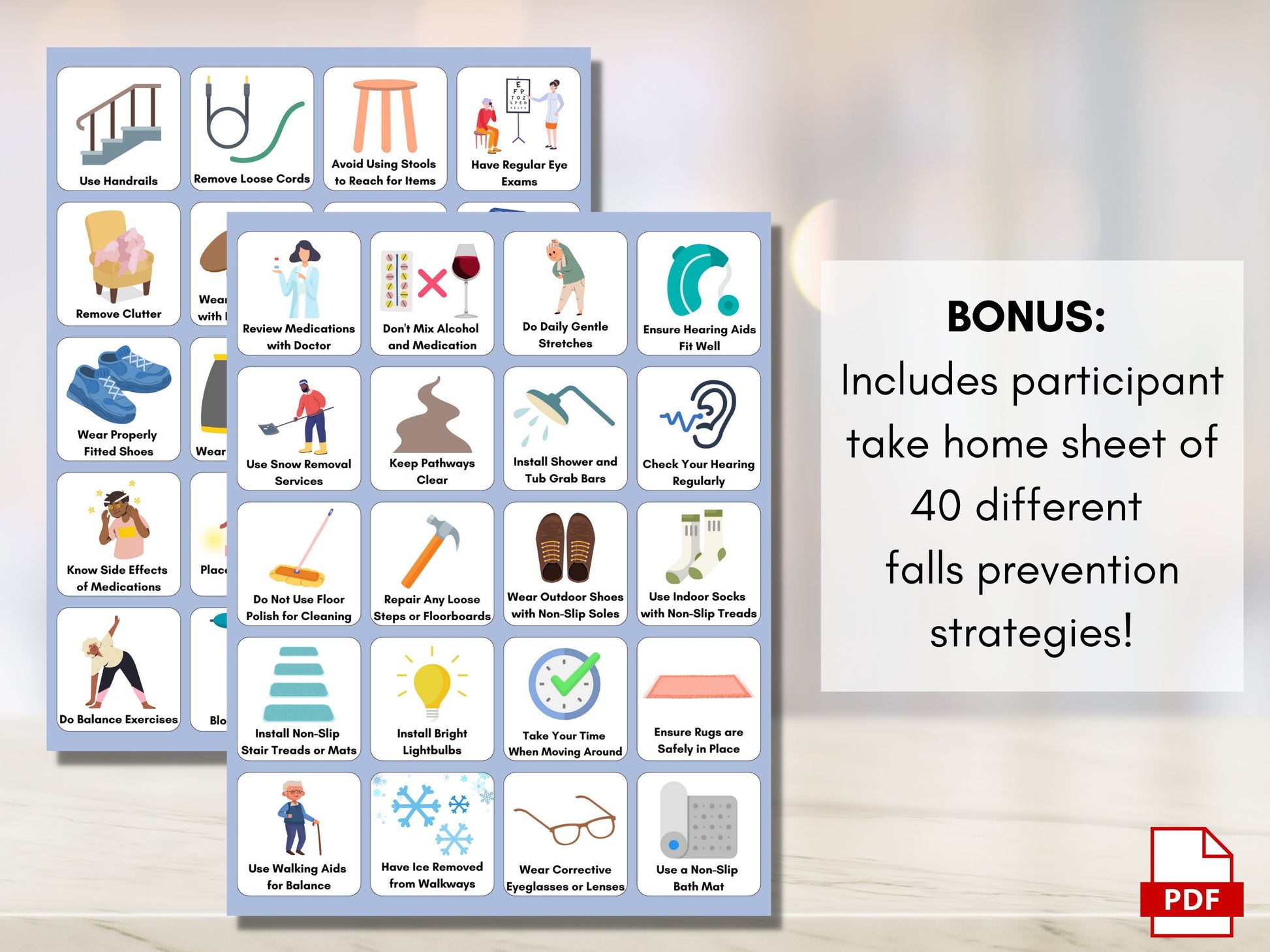 Falls Prevention BINGO Game, Falls Injury Prevention Strategy, Seniors Wellness Game, Occupational, Physical Therapy (Digital Printable)