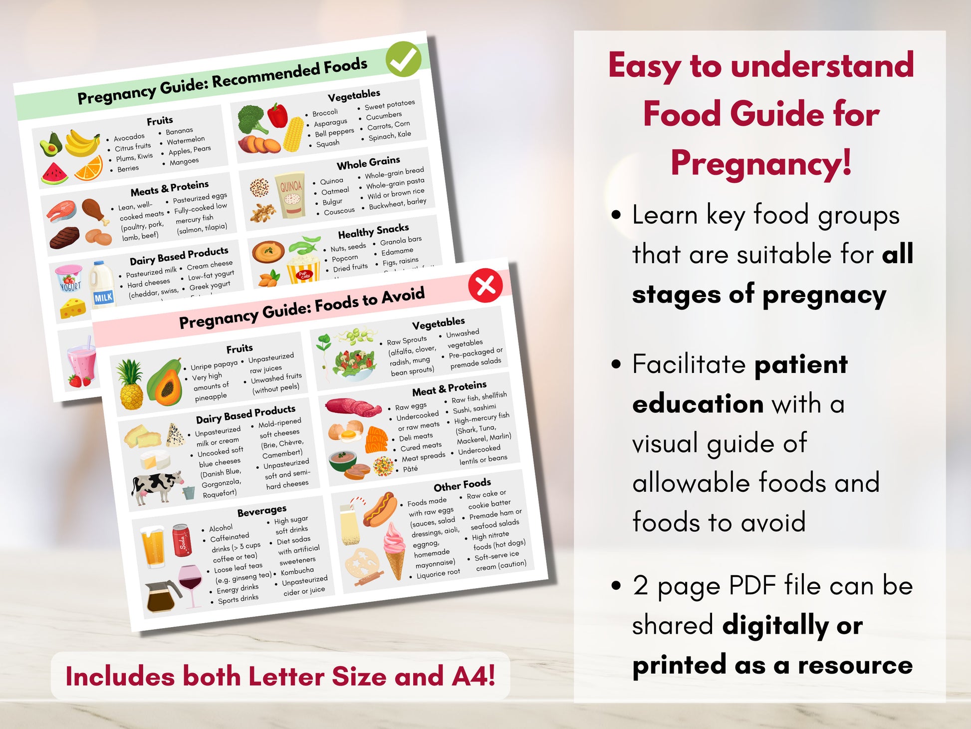 Pregnancy Food Guide, Pregnancy Nutrition List, Recommended Foods, Foods to Avoid in Pregnancy (Digital Printable)