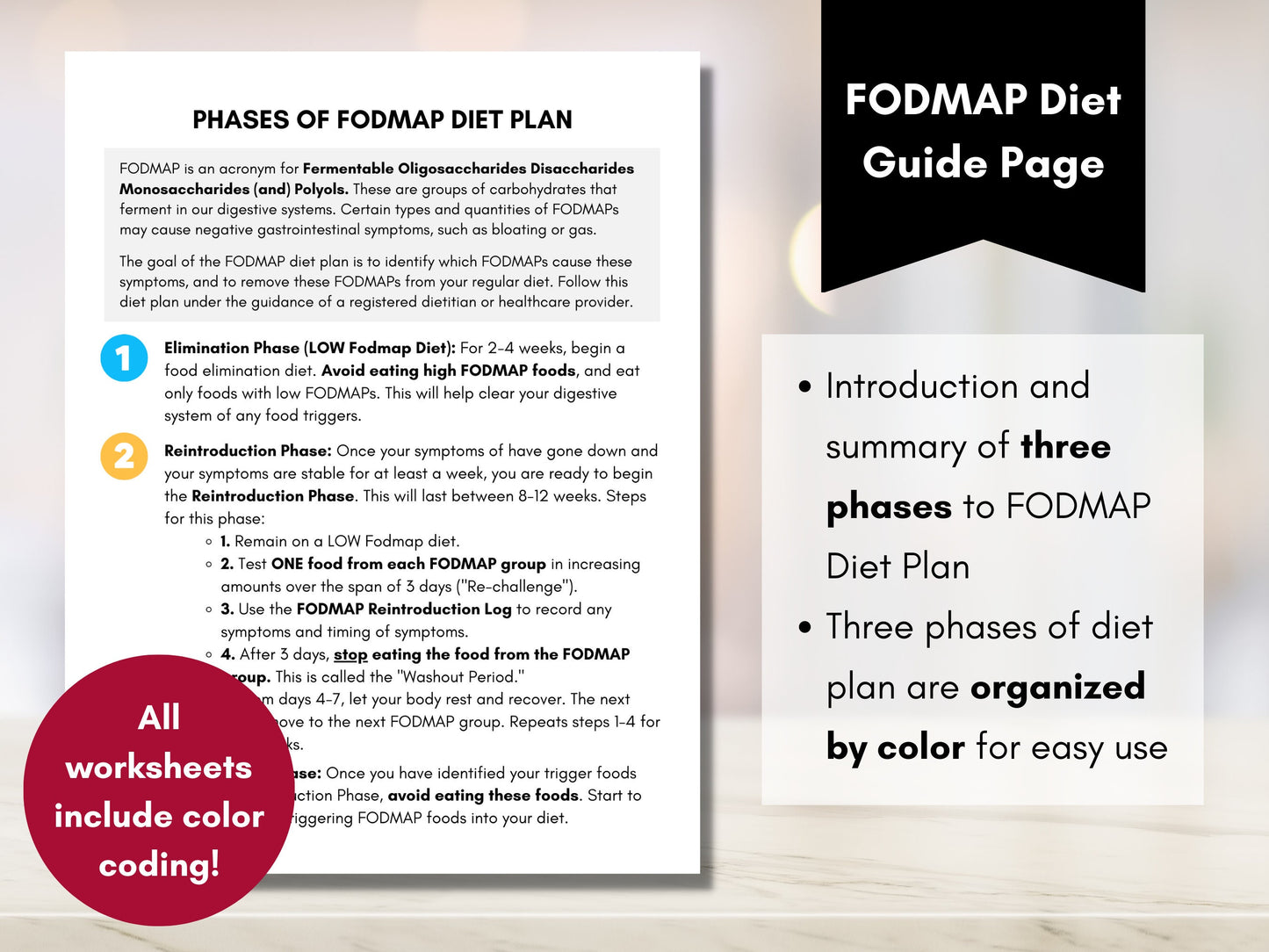 FODMAP Diet Bundle, FODMAP Elimination Reintroduction Planner, 10 Worksheet Pack, FODMAP Guide Book, Nutrition Dietitian (Digital Printable)