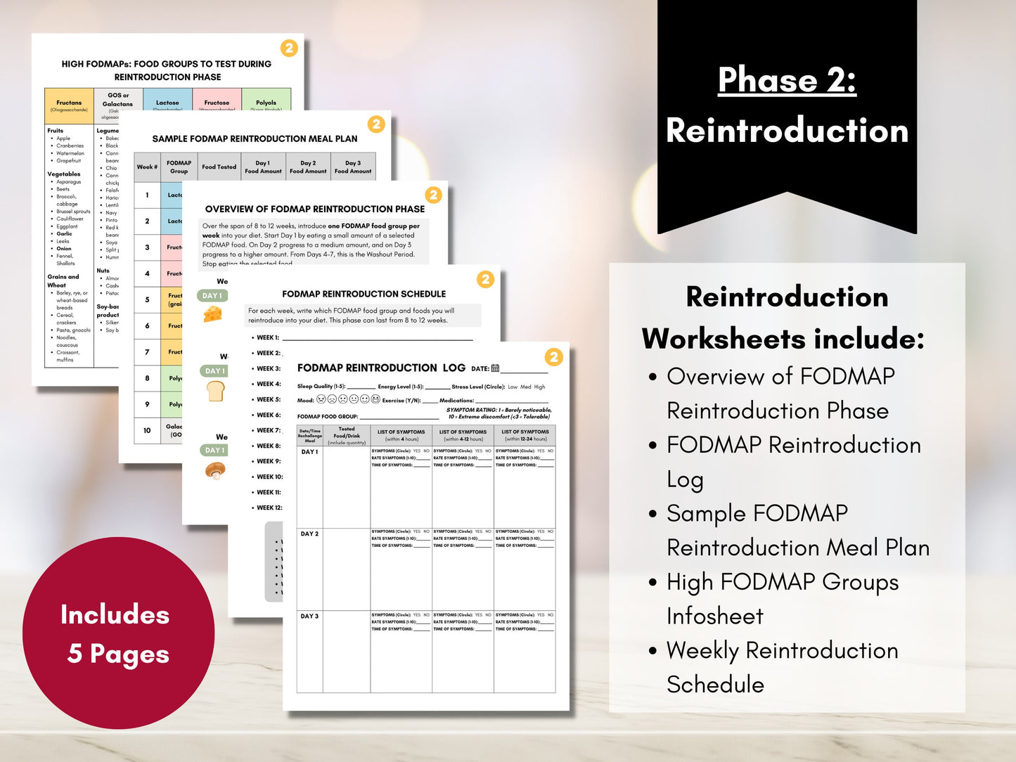 FODMAP Diet Bundle, FODMAP Elimination Reintroduction Planner, 10 Worksheet Pack, FODMAP Guide Book, Nutrition Dietitian (Digital Printable)