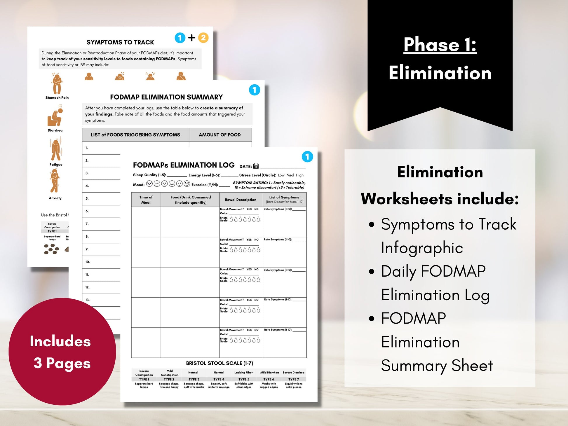 FODMAP Diet Bundle, FODMAP Elimination Reintroduction Planner, 10 Worksheet Pack, FODMAP Guide Book, Nutrition Dietitian (Digital Printable)