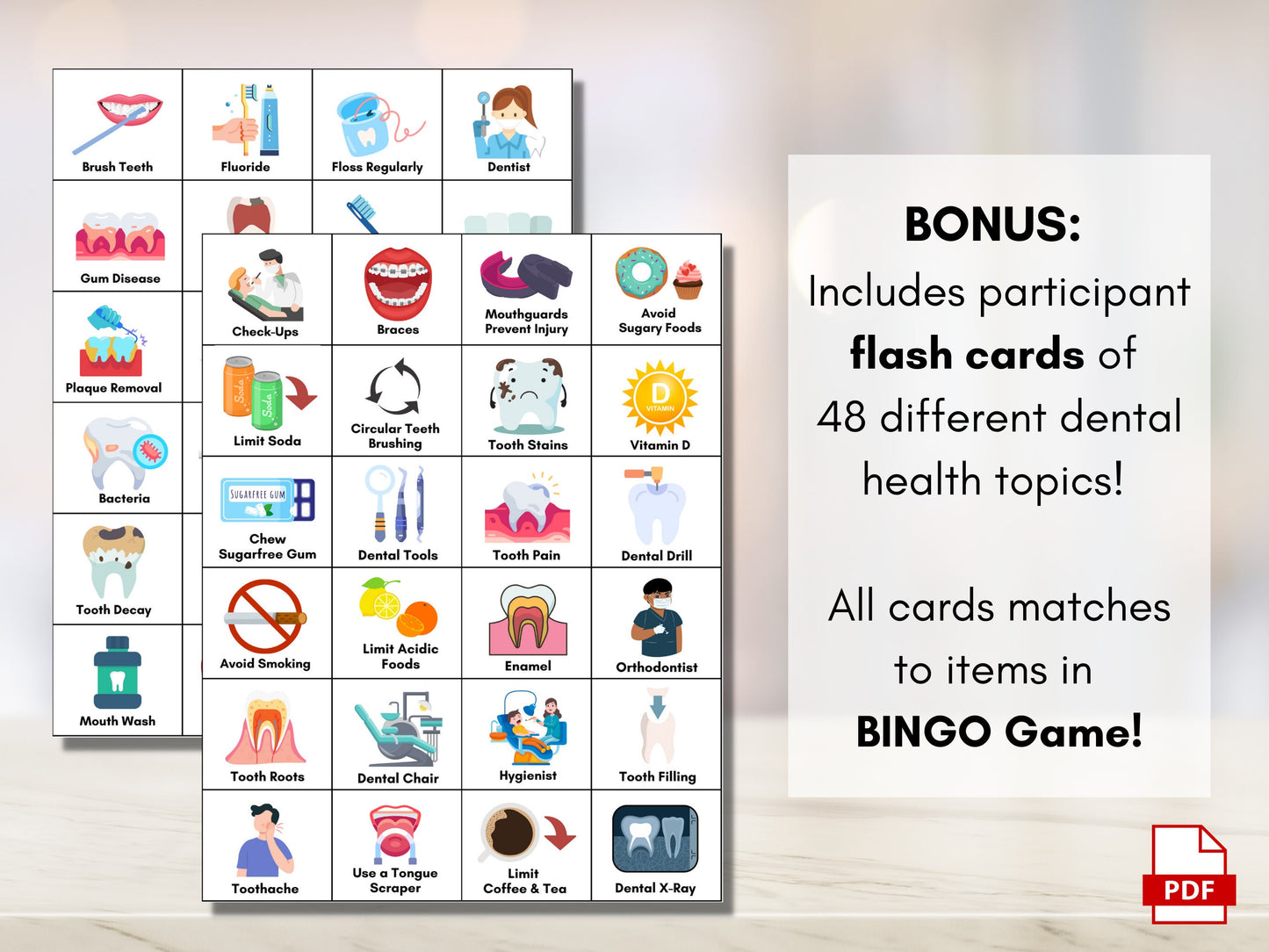 Dental BINGO Game, Oral Hygiene Bingo, Health Games, Patient Education, Workshop, Classroom Learning Activity (Digital Printable)