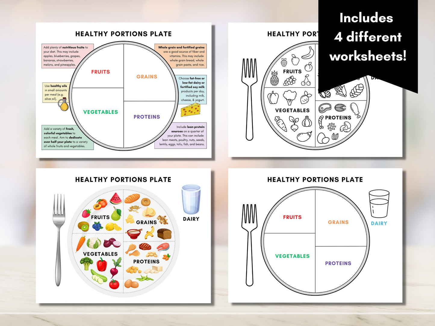 Nutrition Plate, Healthy Portions Plate, Visual Eating Guide, Learning Food Portion Control, Dietitian Worksheets (Digital Printable)