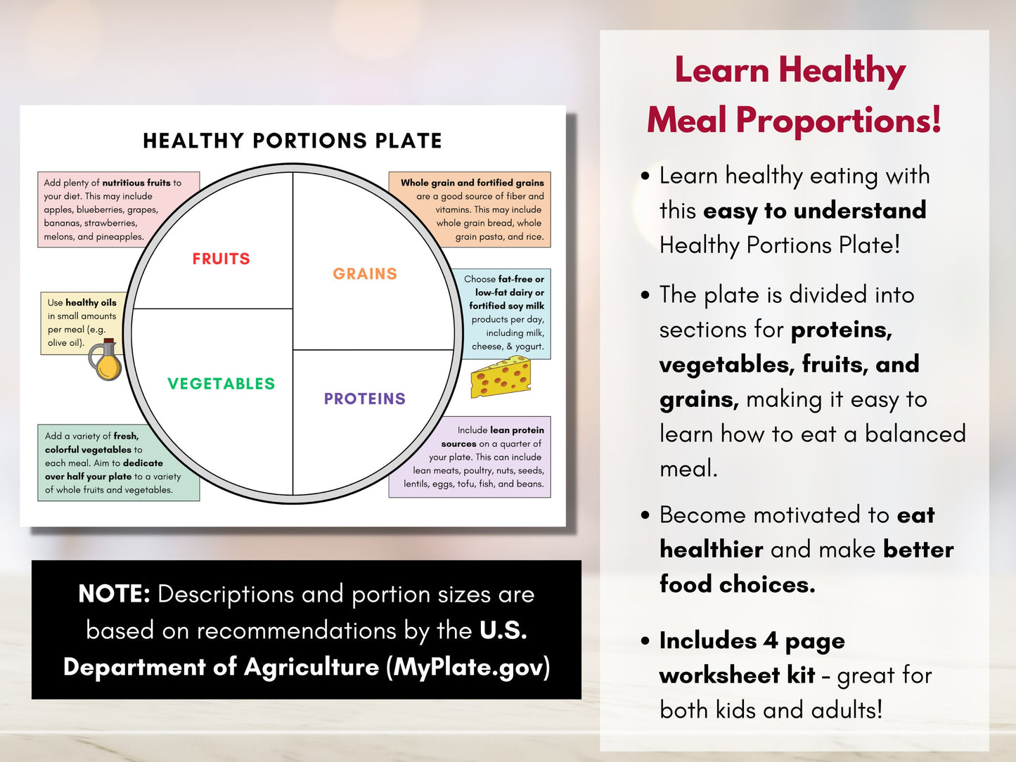 Nutrition Plate, Healthy Portions Plate, Visual Eating Guide, Learning Food Portion Control, Dietitian Worksheets (Digital Printable)