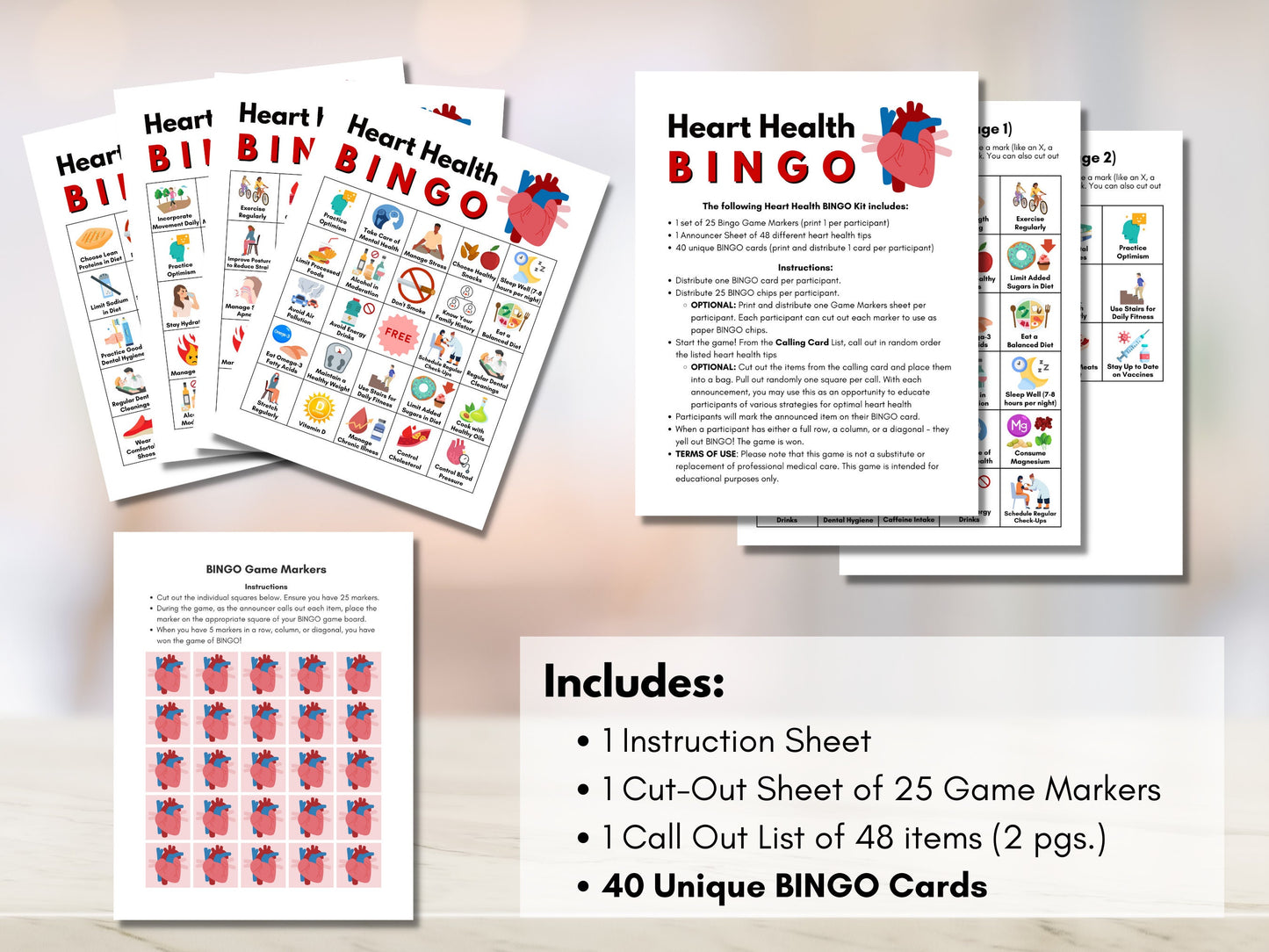 Heart Health BINGO Game, Cardiac Bingo, Health Games, Heart Disease Prevention, Patient Education, Workshop Activity (Digital Printable)