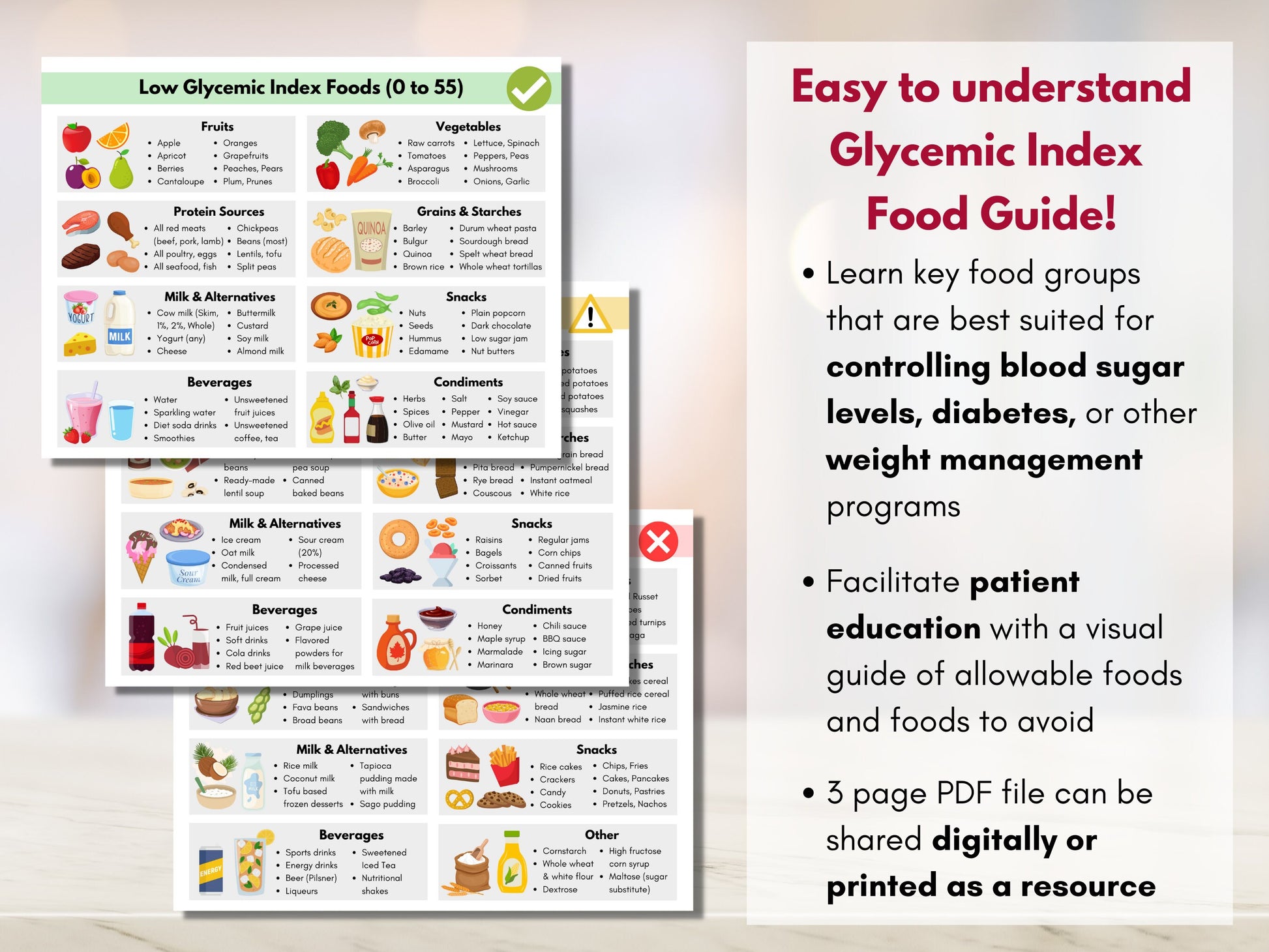 Glycemic Index Food Guide, Diabetes Meal Planning, Low Glycemic Food List, Nutrition Blood Sugar, Type 2 Diabetes (Digital Printable)