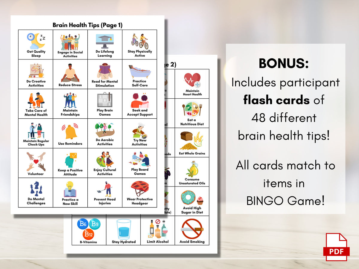 Brain Health BINGO Game, Mental Health Bingo, Mental Fitness Game, Patient Education, Workshop Activity, Classroom (Digital Printable)