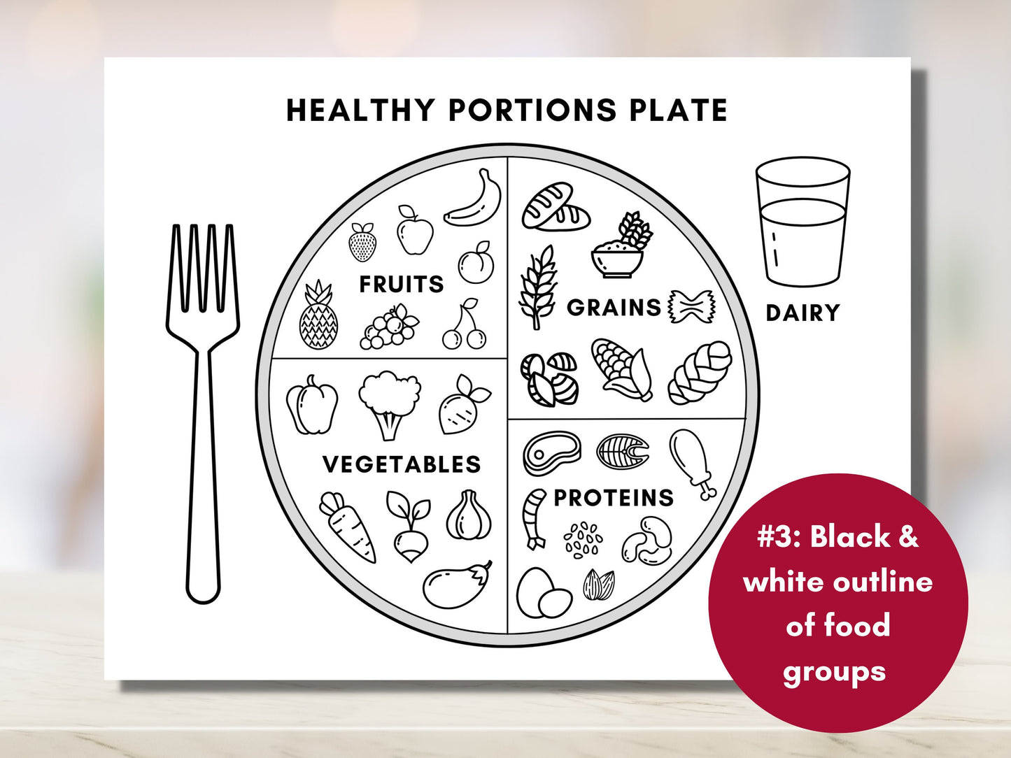 Nutrition Plate, Healthy Portions Plate, Visual Eating Guide, Learning Food Portion Control, Dietitian Worksheets (Digital Printable)