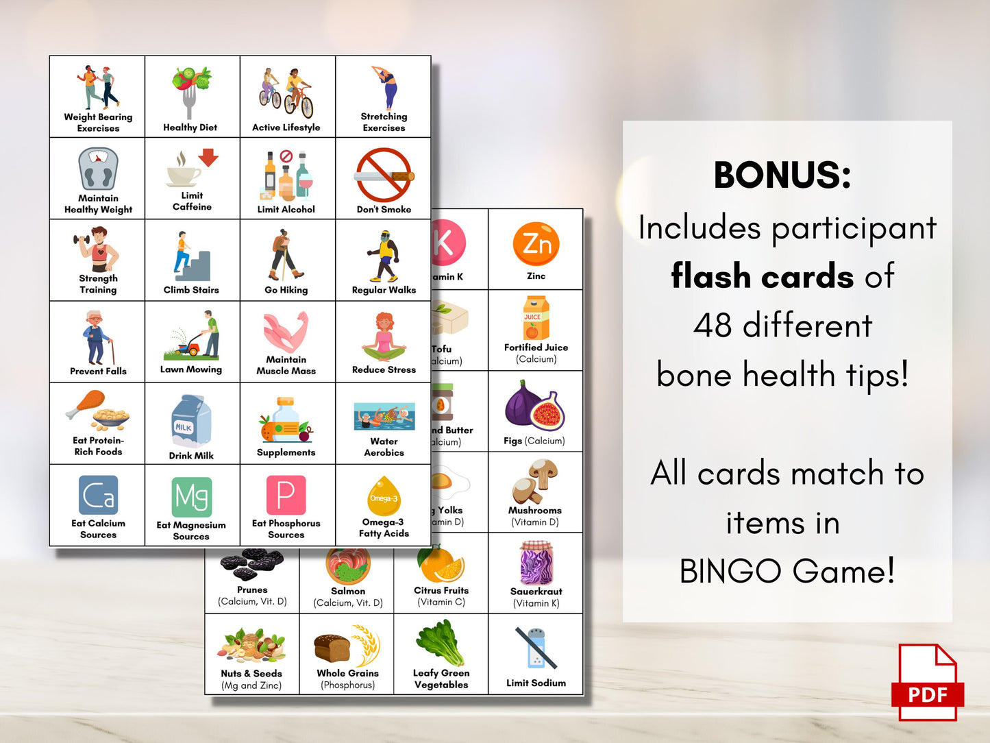 Bone Health BINGO Game Kit, Patient Education, Health Workshop, Classroom Learning Activity, Seniors Wellness, Nursing (Digital Printable)