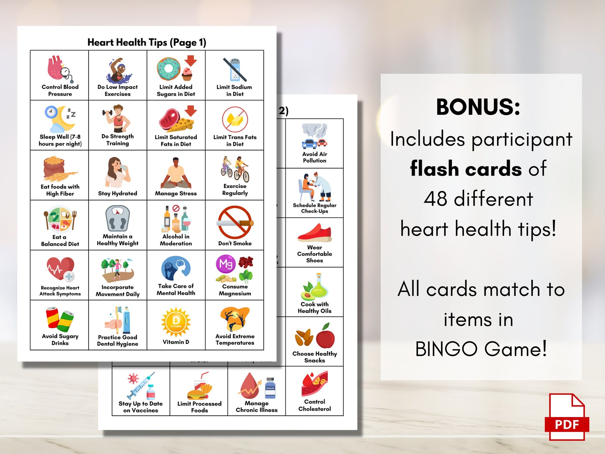 Heart Health BINGO Game, Cardiac Bingo, Health Games, Heart Disease Prevention, Patient Education, Workshop Activity (Digital Printable)