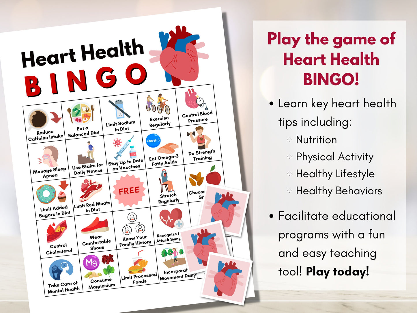 Heart Health BINGO Game, Cardiac Bingo, Health Games, Heart Disease Prevention, Patient Education, Workshop Activity (Digital Printable)