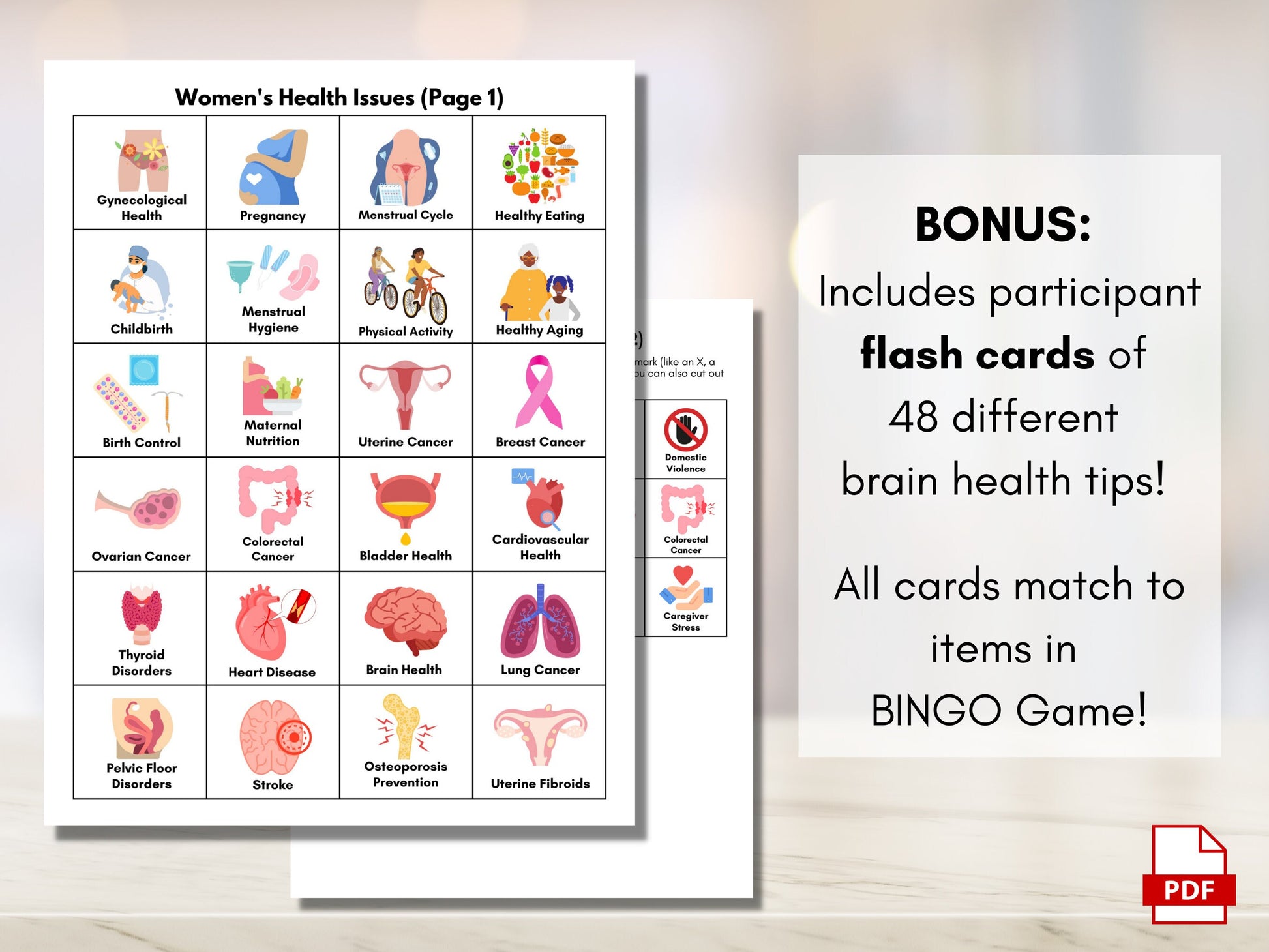 Women's Health BINGO Game, Nursing Bingo, Patient Education, Workshop Activity, Classroom (Digital Printable)