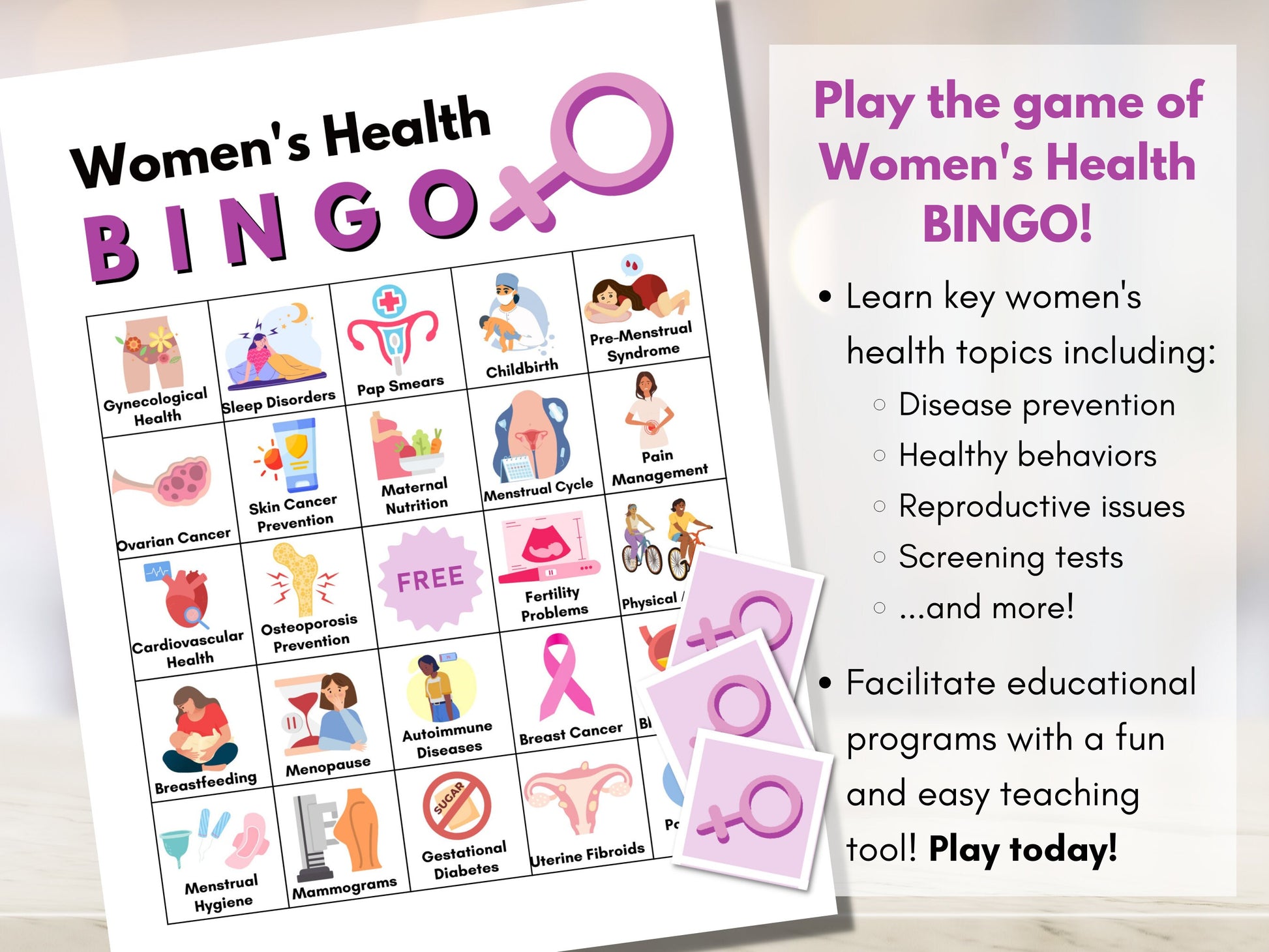 Women's Health BINGO Game, Nursing Bingo, Patient Education, Workshop Activity, Classroom (Digital Printable)