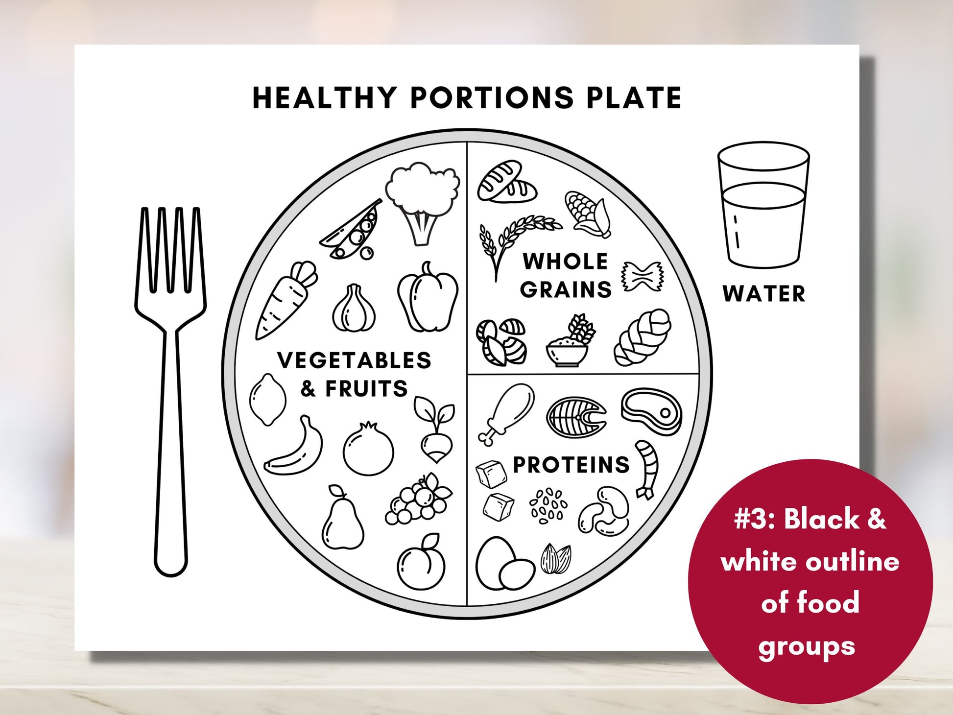 Healthy Portions Plate, Visual Nutrition Eating Guide, Food Portion Control, Dietitian Worksheet, Canada Food Guide (Digital Printable)