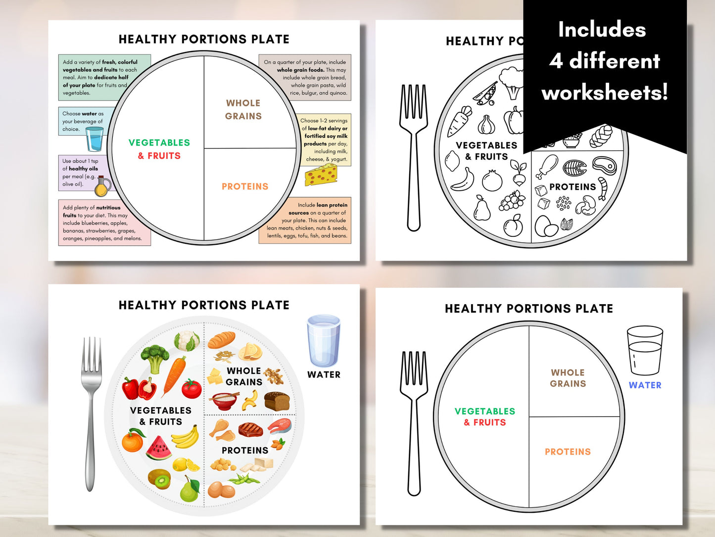 Healthy Portions Plate, Visual Nutrition Eating Guide, Food Portion Control, Dietitian Worksheet, Canada Food Guide (Digital Printable)