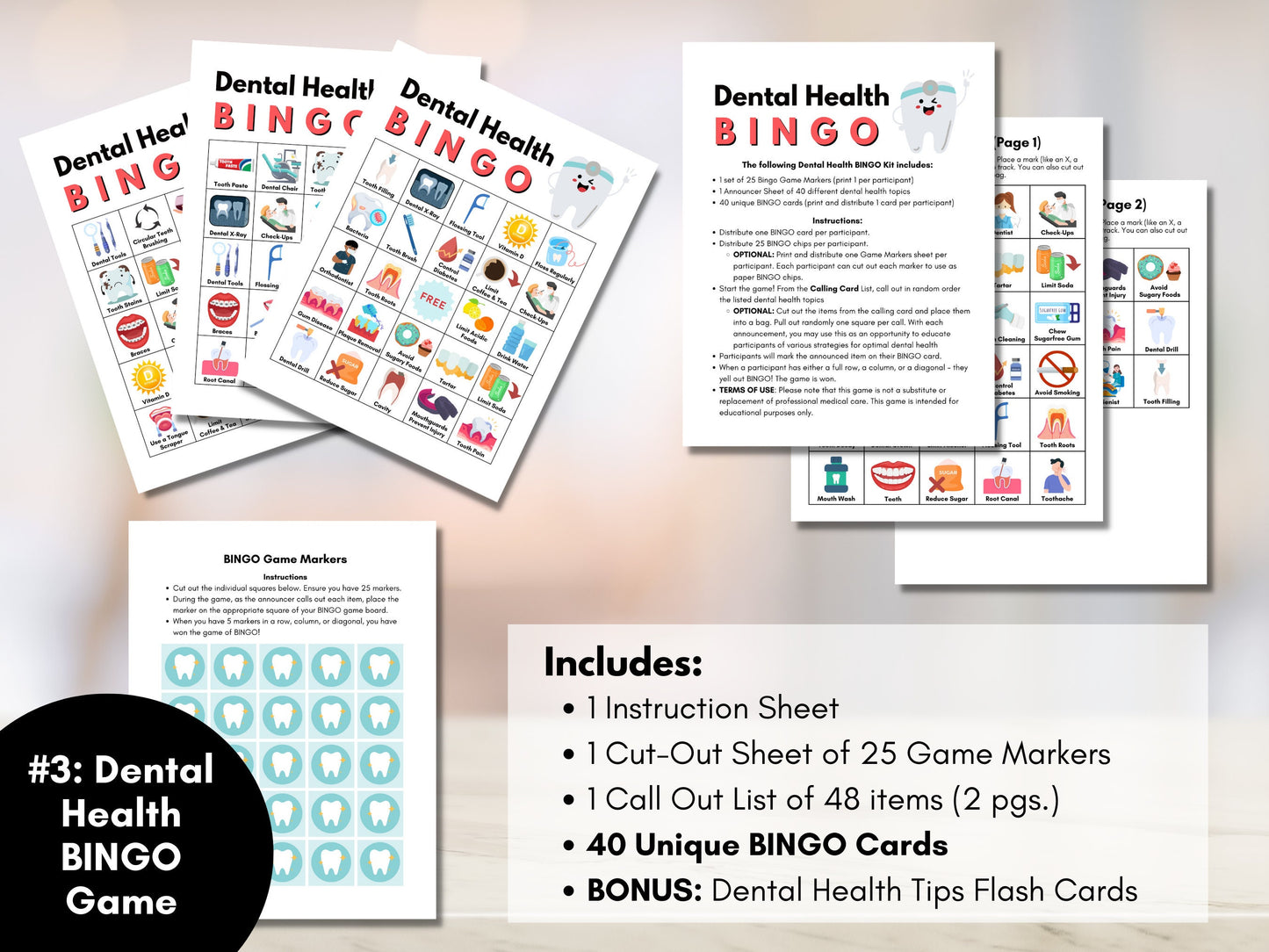 Health BINGO Game Bundle, Includes 4 Games: Brain Health, Heart Health, Dental Health, Bone Health, Classroom, Activity (Digital Printable)