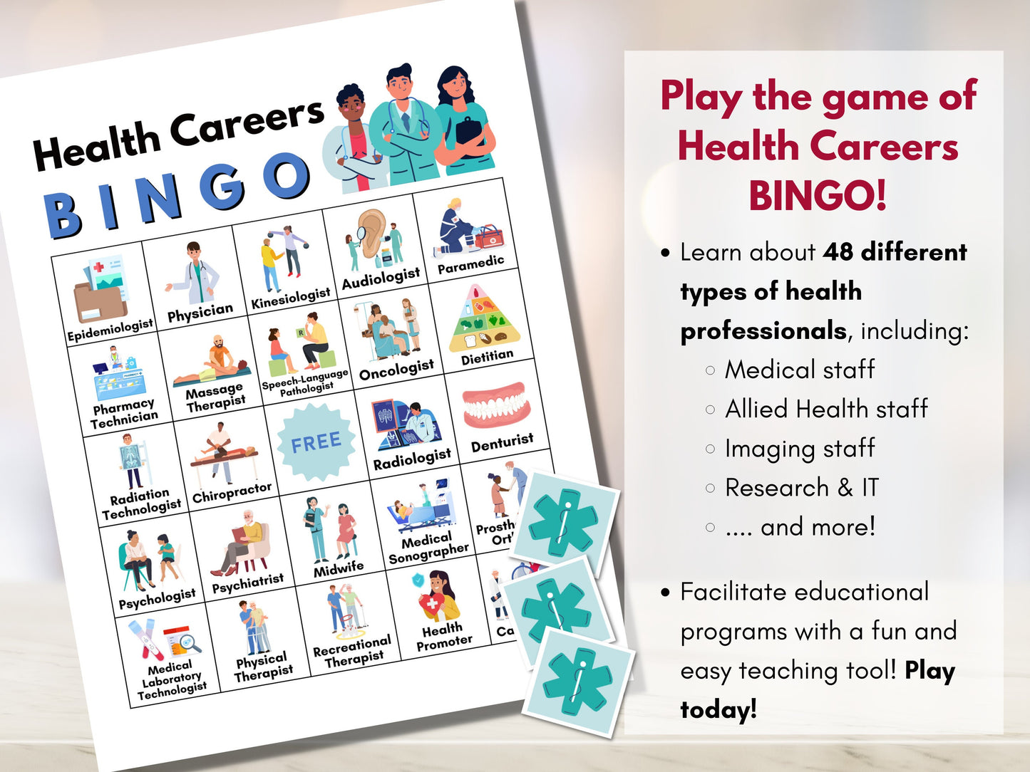 Health Careers Bingo Game, Allied Health, Medical Health Professions, Education, Workshop, Classroom Learning Activity (Digital Printable)