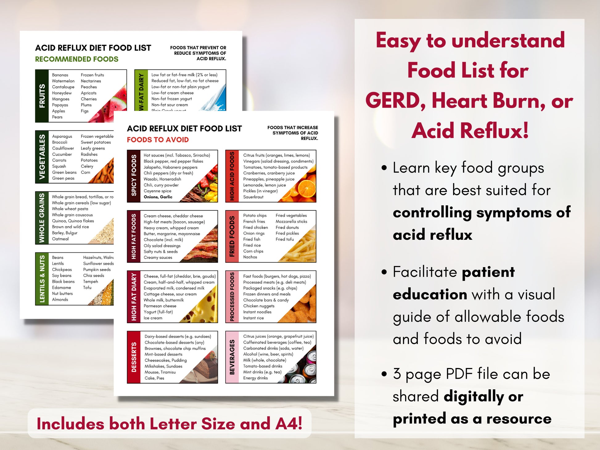 Acid Reflux Food Guide, GERD, Heartburn Shopping List, Gastritis Meal Planner, Nutrition Worksheet, Diet Education (Digital Printable)