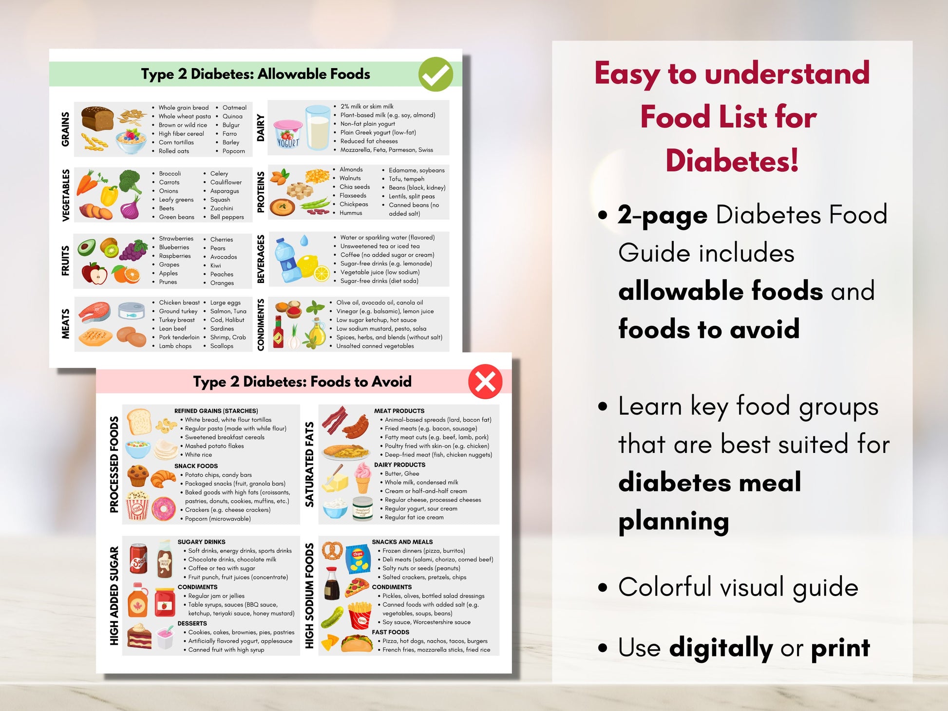 Diabetes Food Guide, Diabetes Food List, Diabetic Diet, Meal Planning, Grocery List, Nutrition Worksheet, Education (Digital Printable)