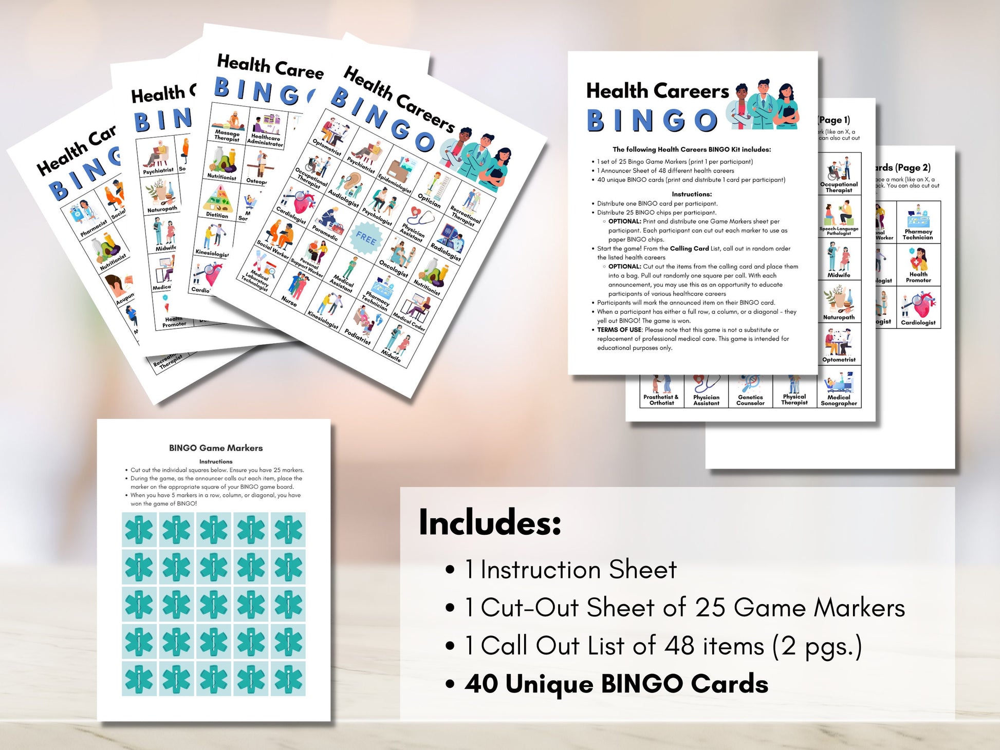 Health Careers Bingo Game, Allied Health, Medical Health Professions, Education, Workshop, Classroom Learning Activity (Digital Printable)