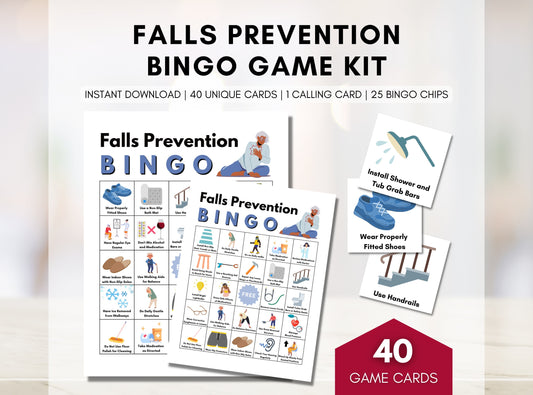 Falls Prevention BINGO Game, Falls Injury Prevention Strategy, Seniors Wellness Game, Occupational, Physical Therapy (Digital Printable)