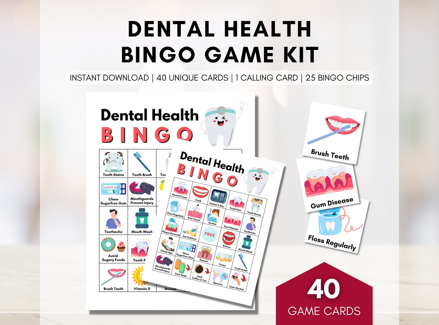 Dental BINGO Game, Oral Hygiene Bingo, Health Games, Patient Education, Workshop, Classroom Learning Activity (Digital Printable)