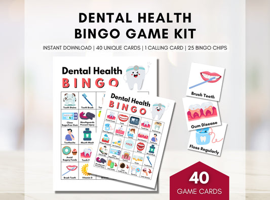 Dental BINGO Game, Oral Hygiene Bingo, Health Games, Patient Education, Workshop, Classroom Learning Activity (Digital Printable)