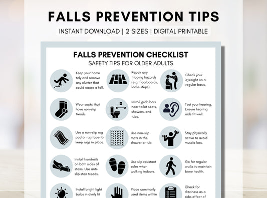 Falls Prevention Checklist, Falls Injury Tip Sheet, Seniors Health Education, Older Adult, Nursing, Occupational Therapy (Digital Printable)