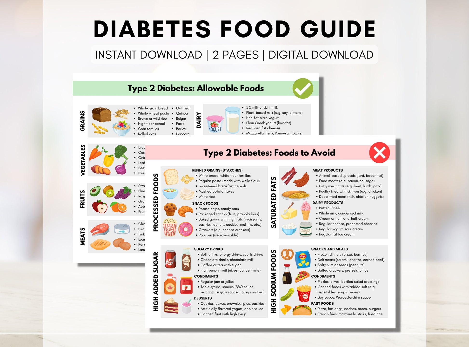 Diabetes Food Guide, Diabetes Food List, Diabetic Diet, Meal Planning, Grocery List, Nutrition Worksheet, Education (Digital Printable)