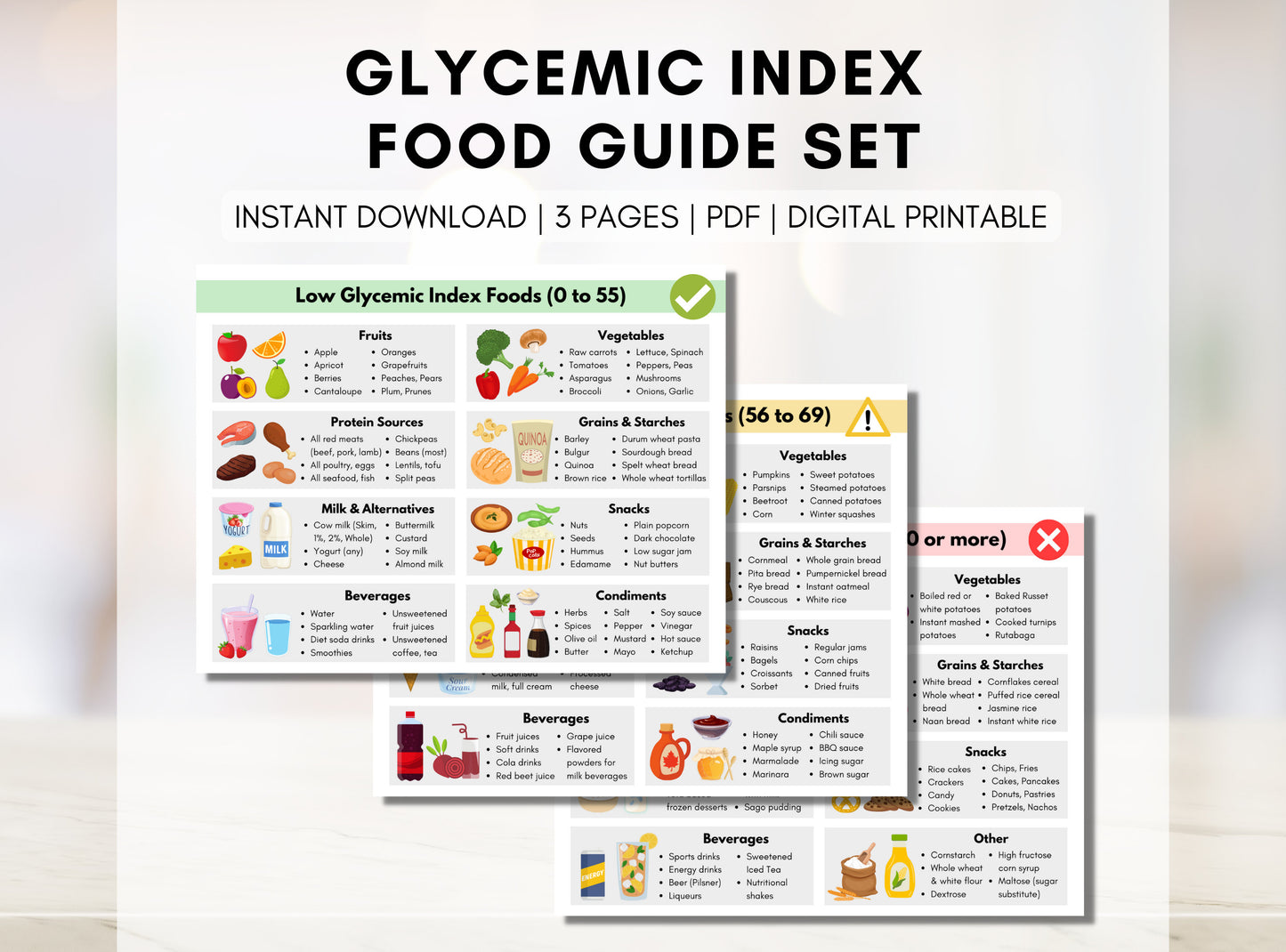 Glycemic Index Food Guide, Diabetes Meal Planning, Low Glycemic Food List, Nutrition Blood Sugar, Type 2 Diabetes (Digital Printable)