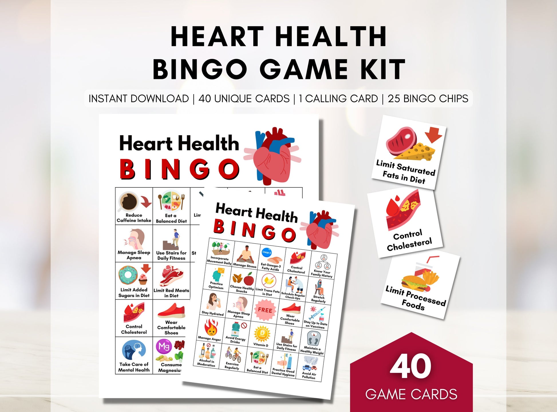 Heart Health BINGO Game, Cardiac Bingo, Health Games, Heart Disease Prevention, Patient Education, Workshop Activity (Digital Printable)