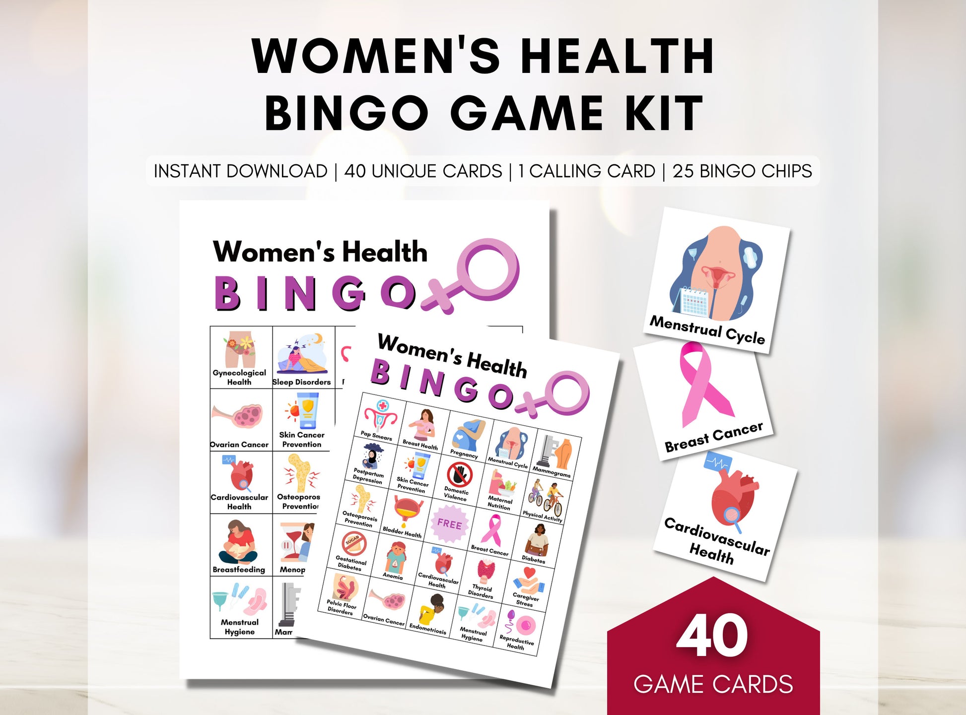 Women's Health BINGO Game, Nursing Bingo, Patient Education, Workshop Activity, Classroom (Digital Printable)