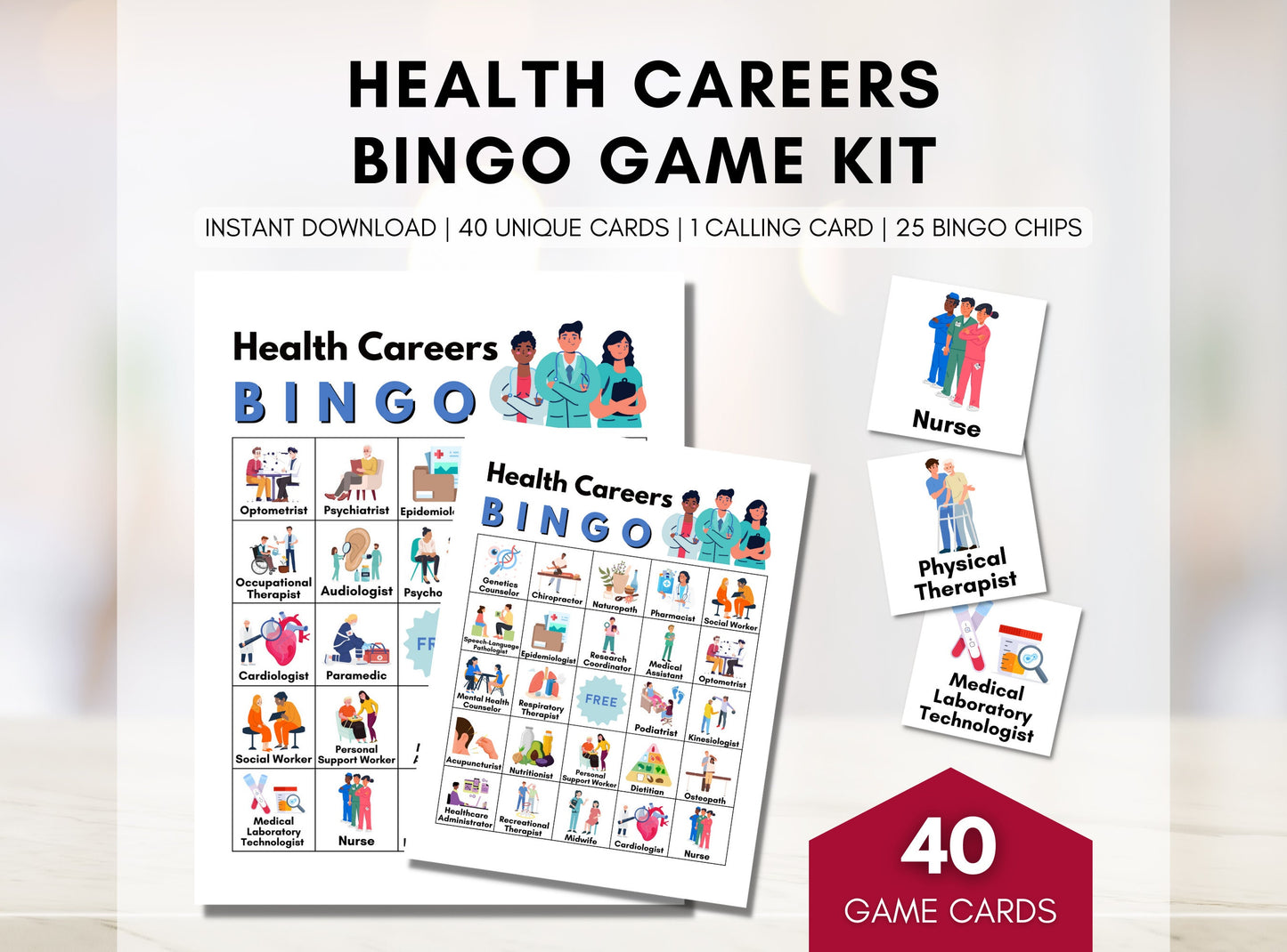 Health Careers Bingo Game, Allied Health, Medical Health Professions, Education, Workshop, Classroom Learning Activity (Digital Printable)