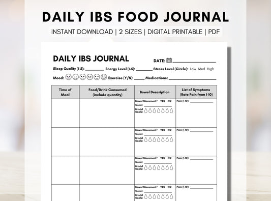 IBS Food Journal, Daily IBS Symptom Diary, Irritable Bowel Syndrome, Bowel Movement Tracker, Nutrition Dietitian (Digital Printable)