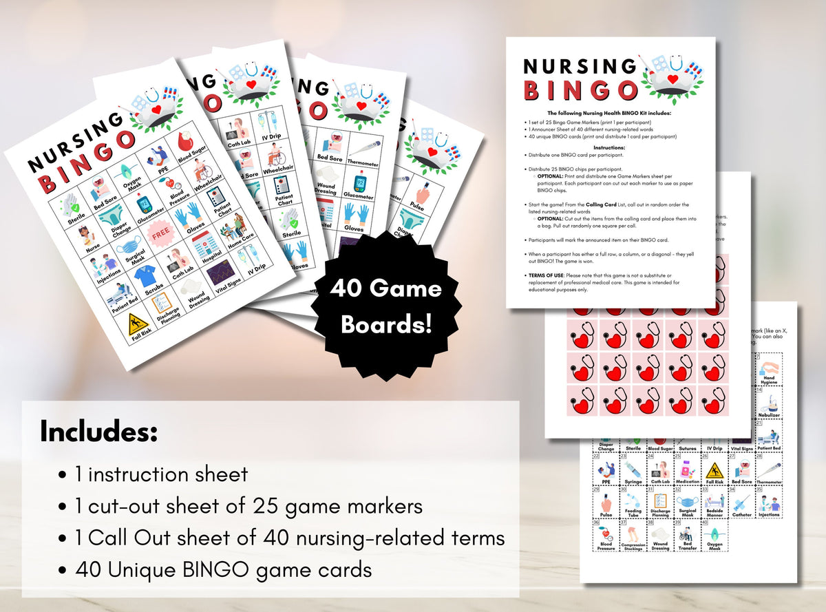 Nursing BINGO Game, Health Professions Bingo, Medical Education Game, Team Activity (Digital Printable)