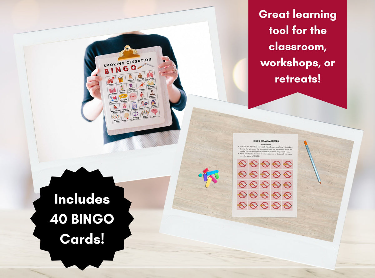 Quit Smoking BINGO Game, Stop Smoking Bingo, Health Games, Patient Education, Workshop, Classroom Learning Activity (Digital Printable)
