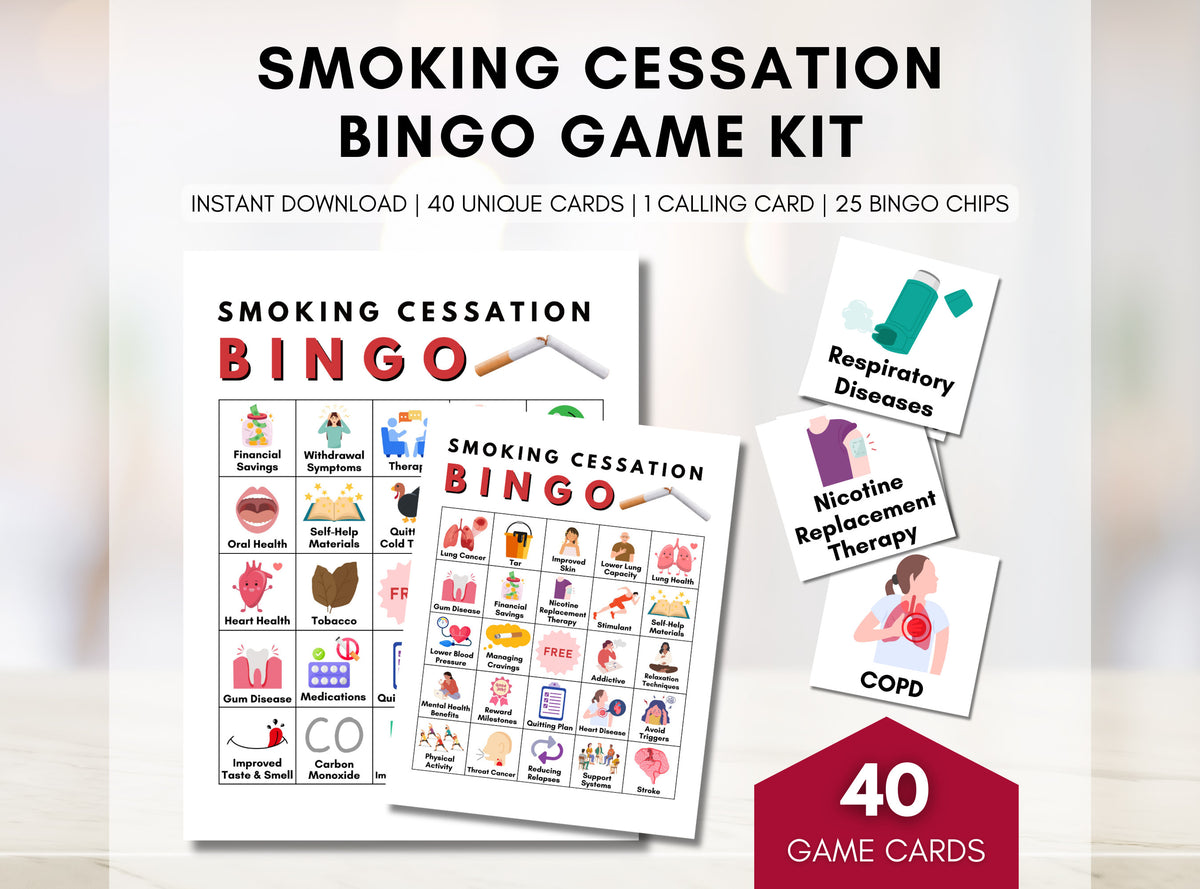 Quit Smoking BINGO Game, Stop Smoking Bingo, Health Games, Patient Education, Workshop, Classroom Learning Activity (Digital Printable)