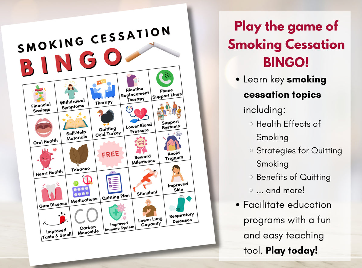 Quit Smoking BINGO Game, Stop Smoking Bingo, Health Games, Patient Education, Workshop, Classroom Learning Activity (Digital Printable)
