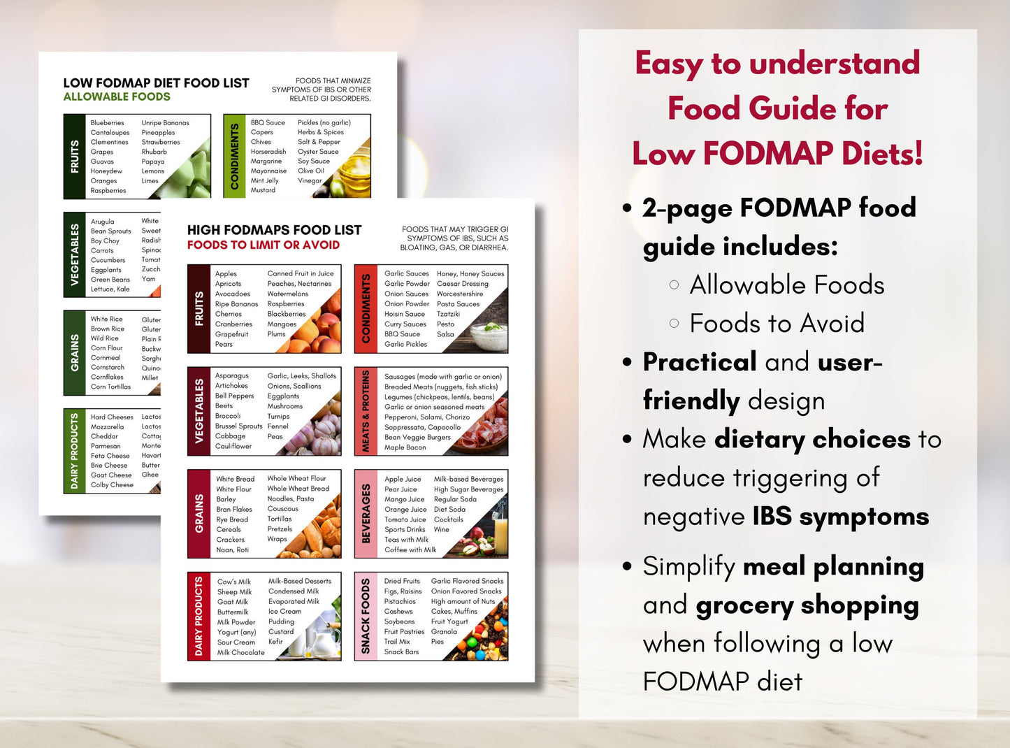 FODMAP Diet Food Guide, FODMAP Grocery List, IBS Food List, Low Fodmap Food Chart, Nutrition Dietitian Worksheet (Digital Printable)