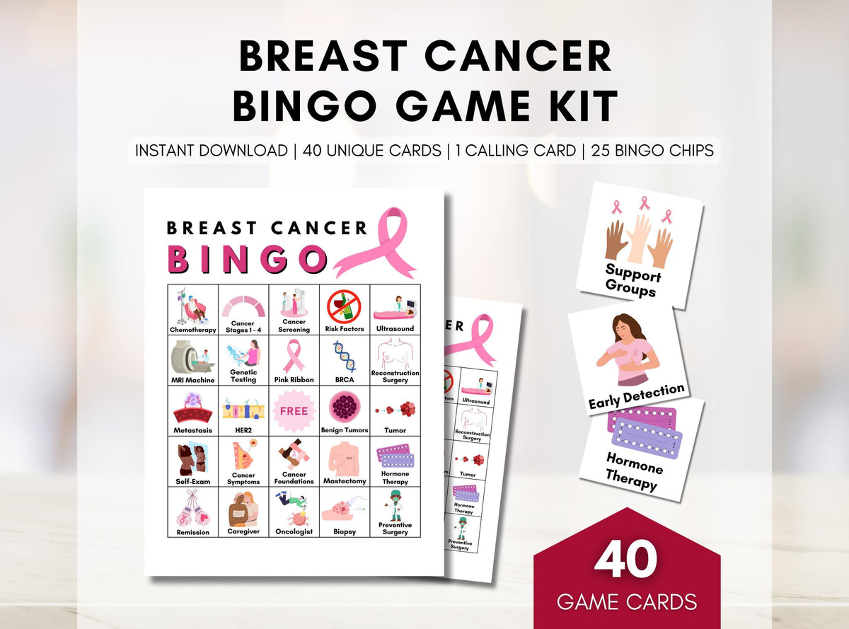 Breast Cancer BINGO Game, Health Bingo, Fundraiser Games, Patient Education, Cancer Support Workshop, Learning Activity (Digital Printable)