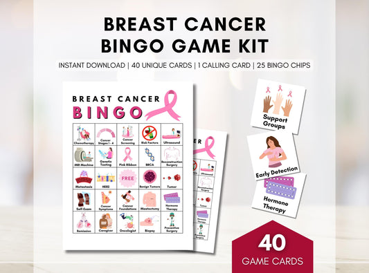 Breast Cancer BINGO Game, Health Bingo, Fundraiser Games, Patient Education, Cancer Support Workshop, Learning Activity (Digital Printable)