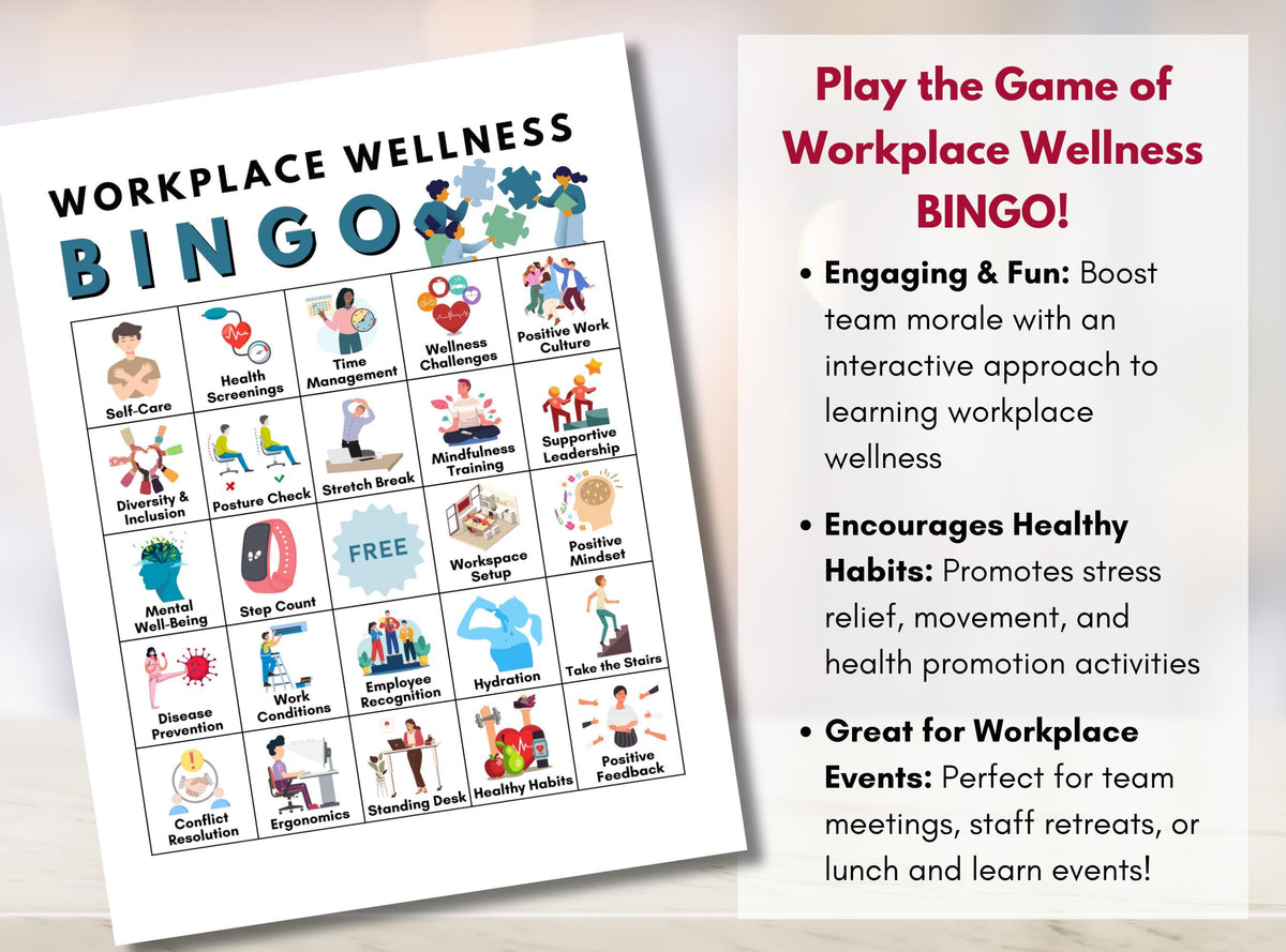 Workplace Wellness BINGO Game, Employee Engagement Activity, Staff Workshop, Team Building, Human Resources, Office Fun (Digital Printable)