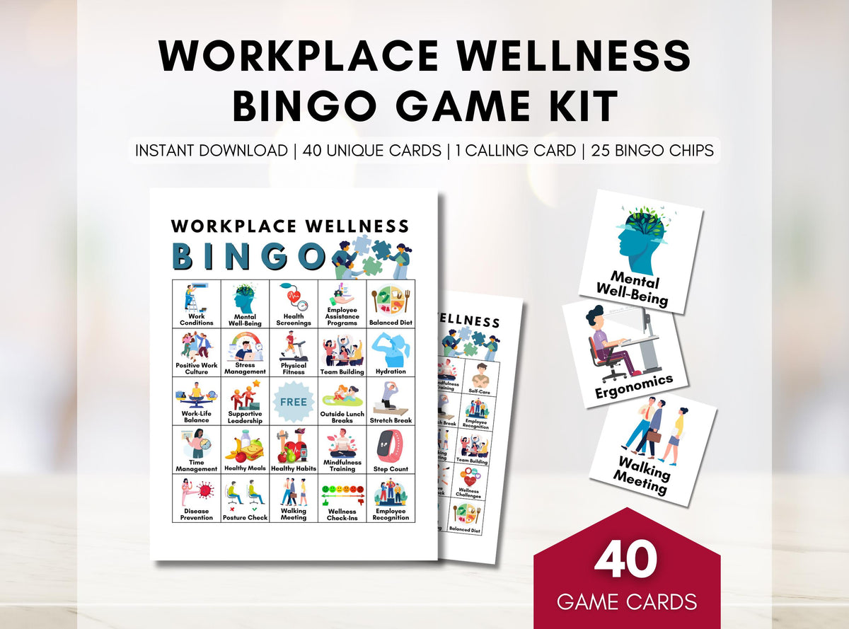 Workplace Wellness BINGO Game, Employee Engagement Activity, Staff Workshop, Team Building, Human Resources, Office Fun (Digital Printable)