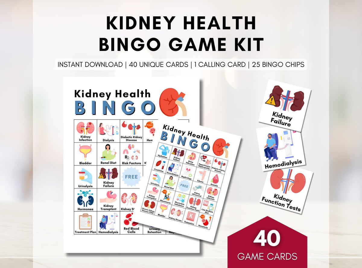 Kidney Health BINGO Game, Renal Health Games, Patient Education, Workshop, Classroom Learning Activity, Fundraising (Digital Printable)